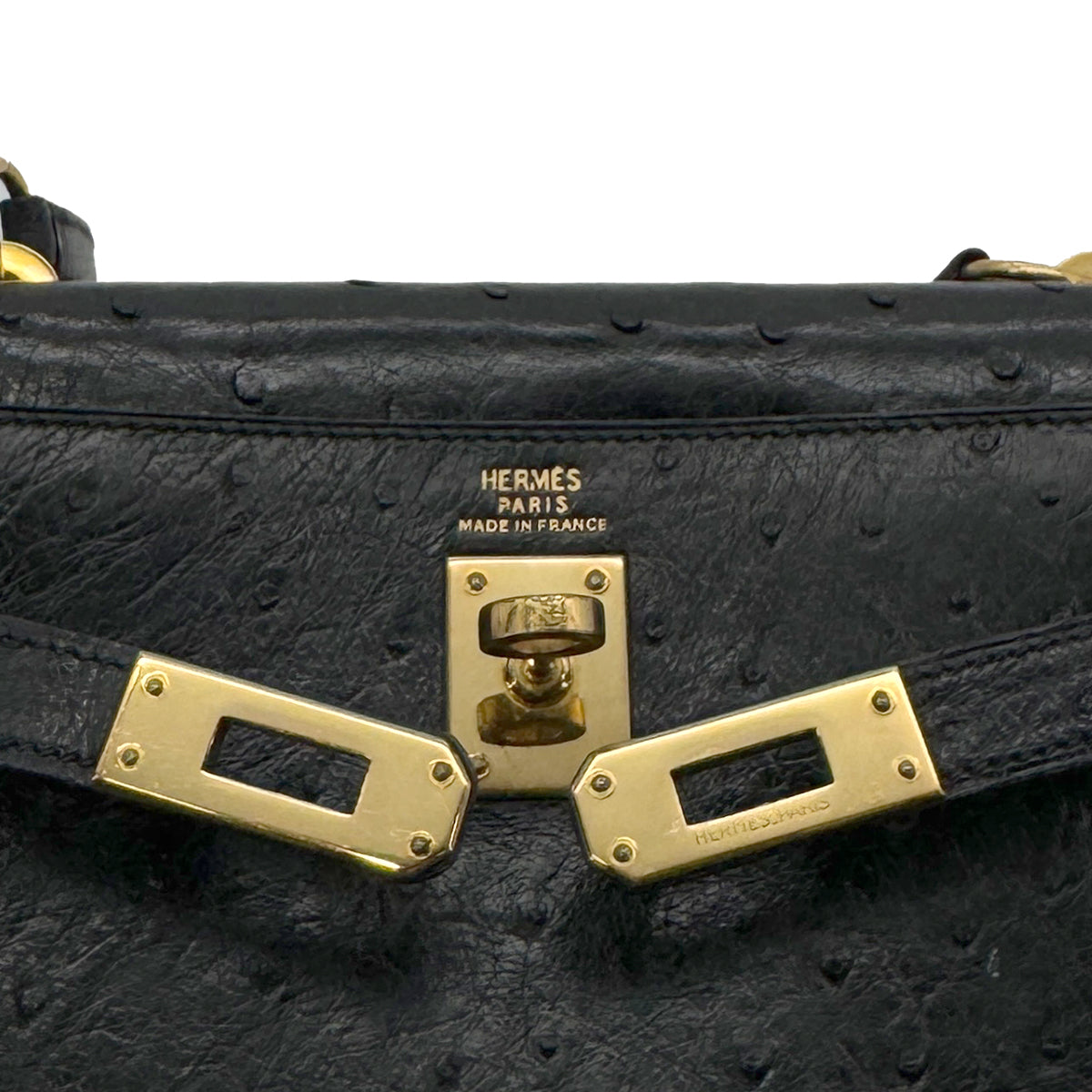 HERMES MINI KELLY 20 SELLIER BLACK OSTRICH SHOULDER BAG 〇P GHW 90280296