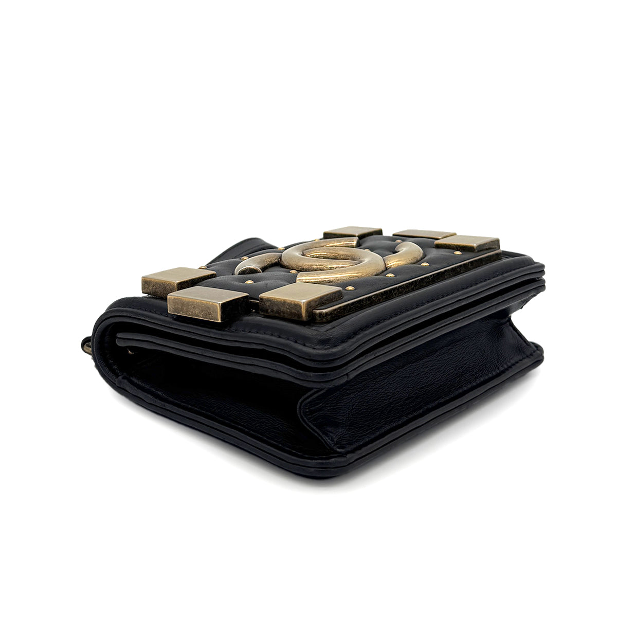 CHANEL BOY CHANEL MINI CHAIN SHOULDER BAG BLACK LEATHER 90280647