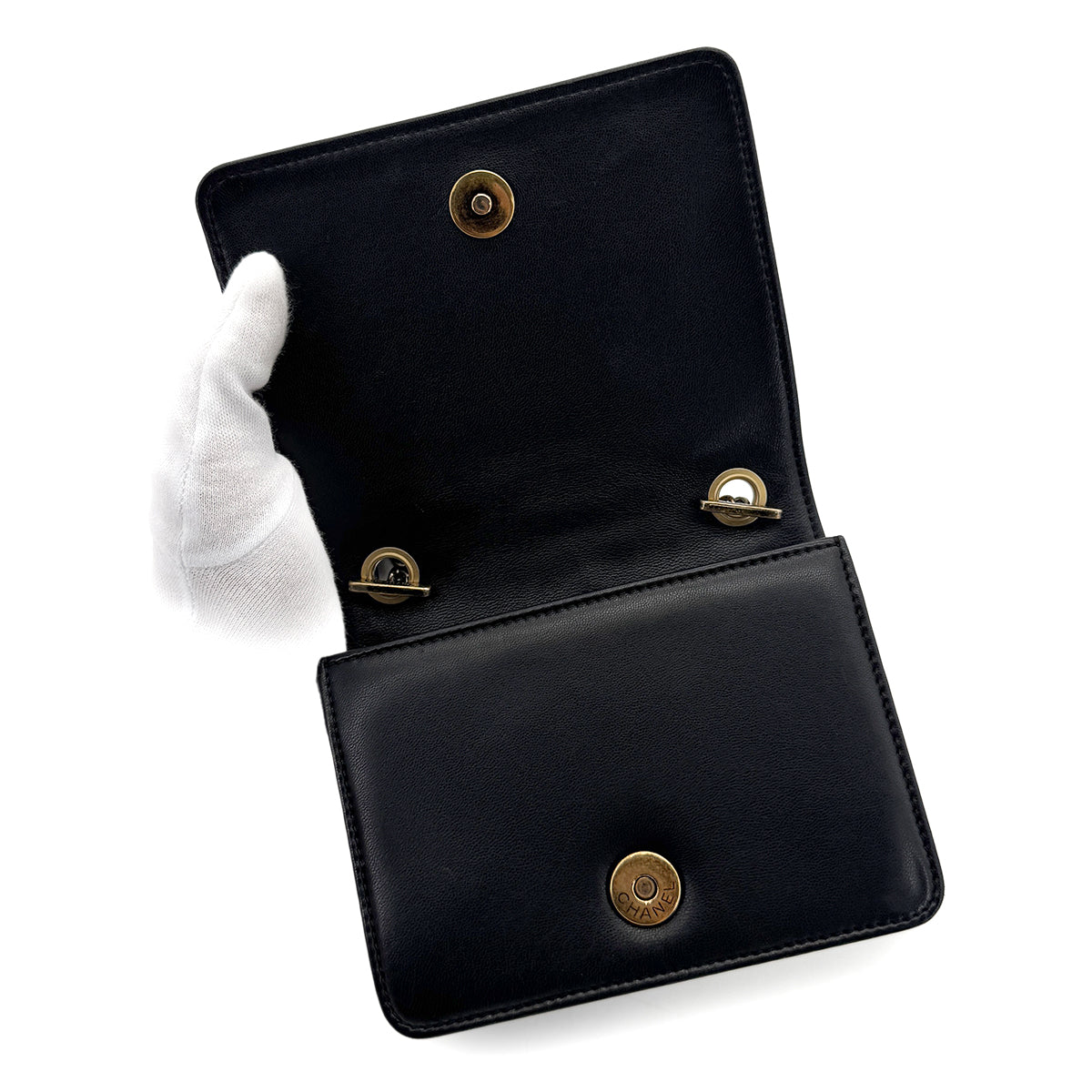 CHANEL BOY CHANEL MINI CHAIN SHOULDER BAG BLACK LEATHER 90280647