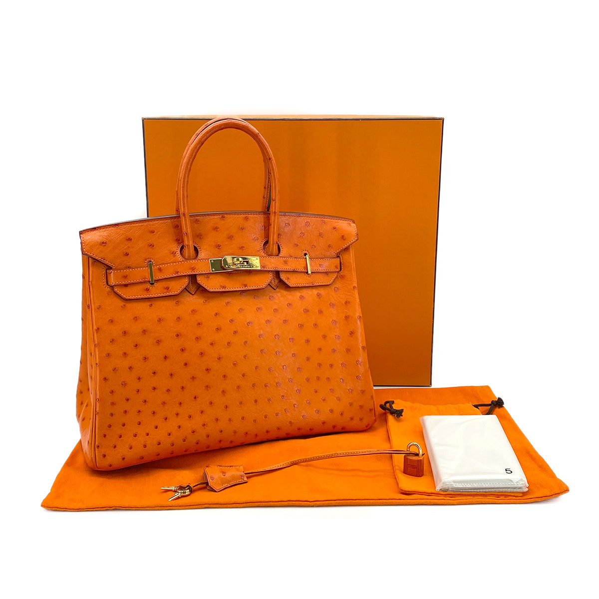 HERMES BIRKIN 35 TANGERINE OSTRICH HAND BAG □H GHW 90280697
