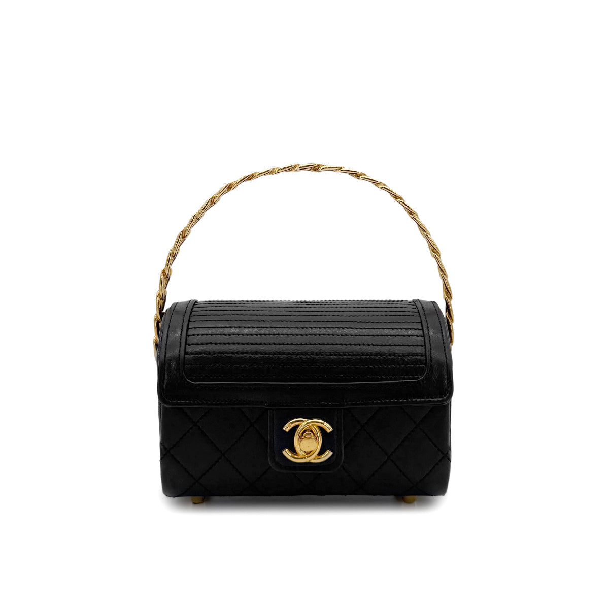 CHANEL VINTAGE MINI CHAIN HAND BAG BLACK LAMB SKIN 90280710
