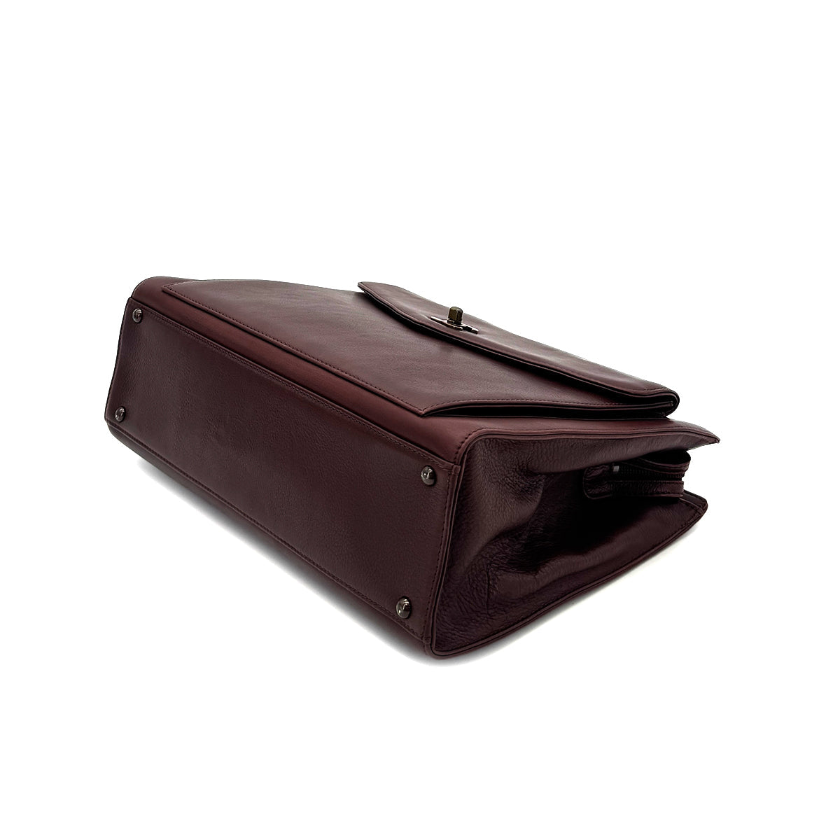 CHANEL VINTAGE TURN LOCK CHAIN TOTE BAG BROWN LEATHER 90281232