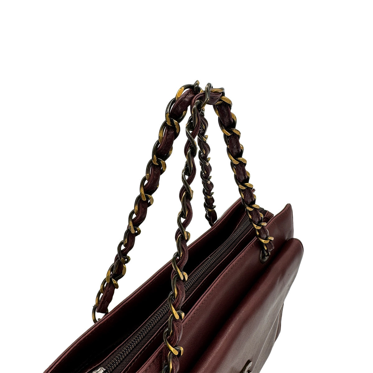 CHANEL VINTAGE TURN LOCK CHAIN TOTE BAG BROWN LEATHER 90281232