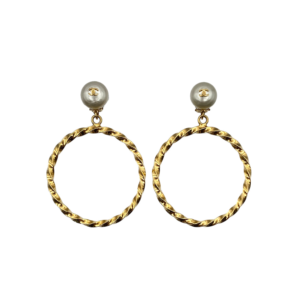 CHANEL VINTAGE EARRINGS COCOMARK FAUX PEARL HOOP ACCESSORY 96A 90281264
