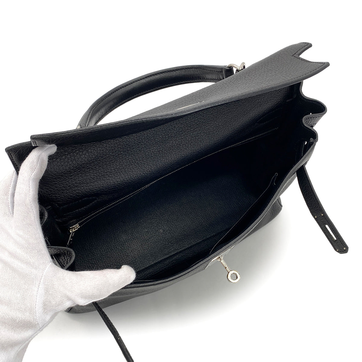 HERMES KELLY 32 RETOURNE BLACK TAURILLON CLEMENCE HAND SHOULDER BAG □O SHW 90289600