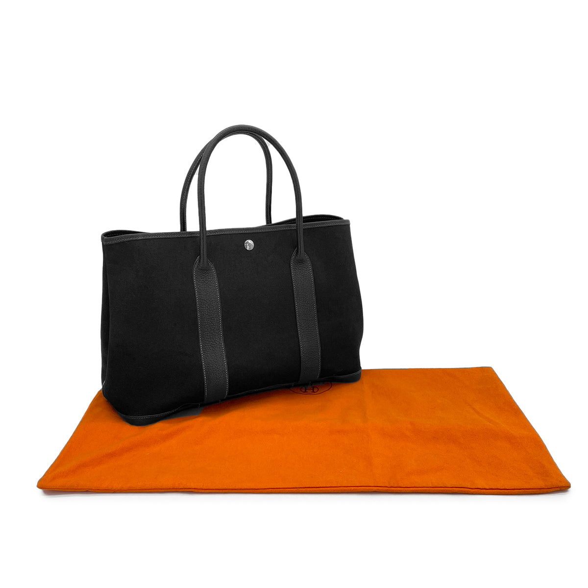 HERMES GARDEN PARTY PM BLACK TOILE OFFICIER VACHETTE CRISPE FJORD HAND BAG □G 90281439