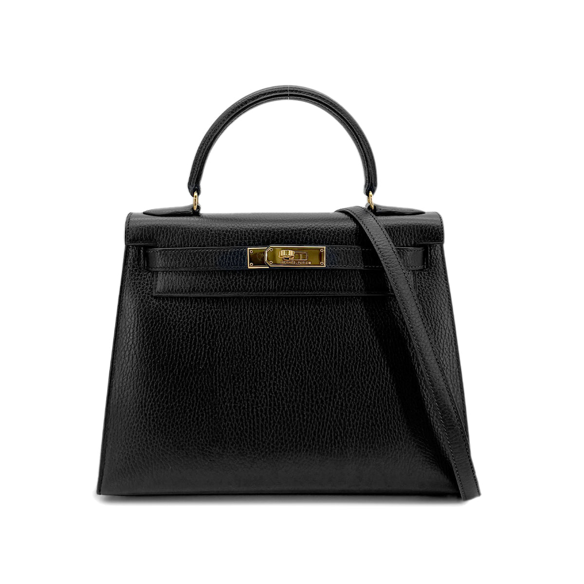 HERMES KELLY 28 SELLIER BLACK ARDENNES HAND SHOULDER BAG 〇Z GHW 90281826