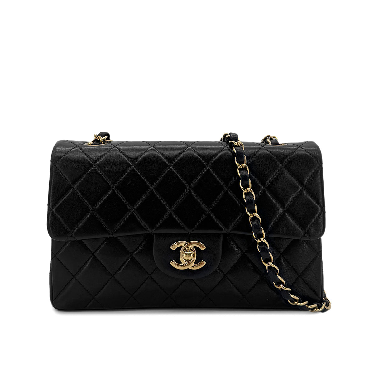 CHANEL VINTAGE CLASSIC FLAP SMALL CHAIN SHOULDER BAG BLACK LAMB SKIN 90282273