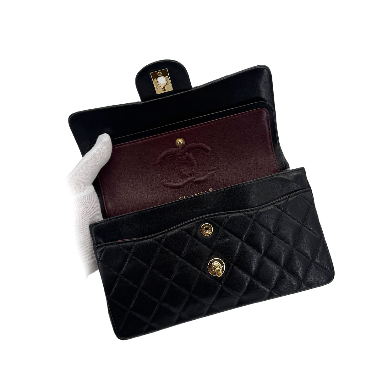 CHANEL VINTAGE CLASSIC FLAP SMALL CHAIN SHOULDER BAG BLACK LAMB SKIN 90282273