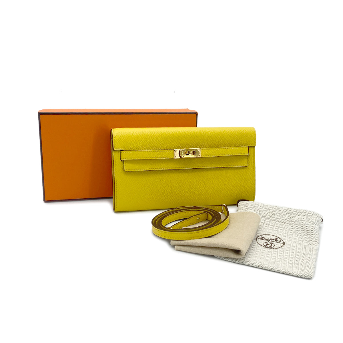 HERMES KELLY WALLET LONG TO GO JAUNE DE NAPLES VEAU EPSOM WALLET SHOULDER BAG B GHW 90282275