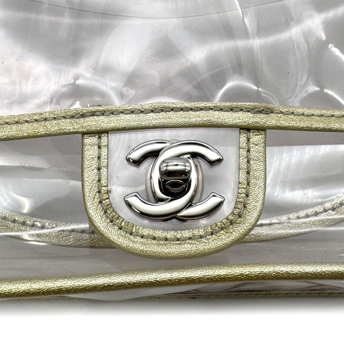 CHANEL VINTAGE CLEAR SHOULDER BAG GOLD VINYL LEATHER 90282741