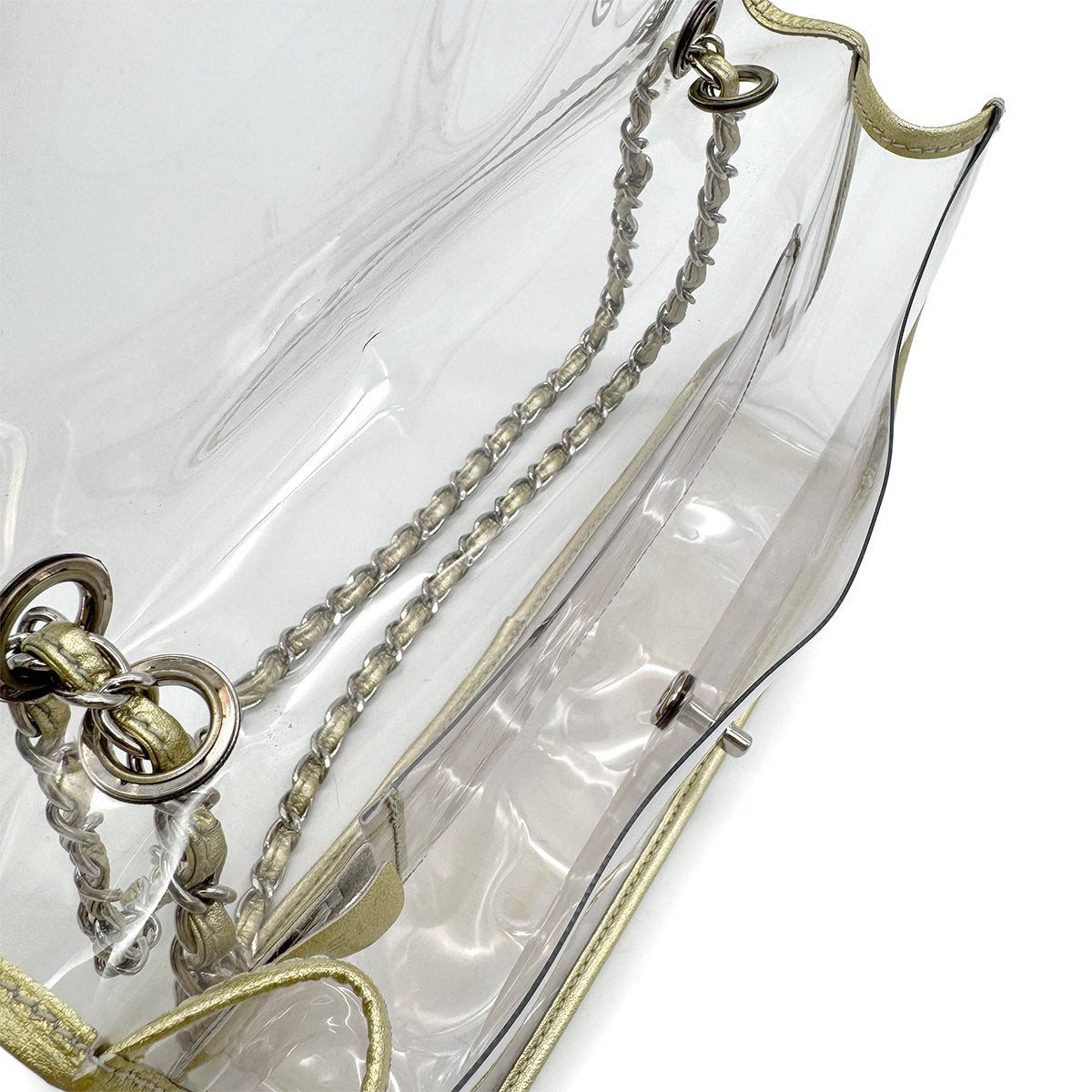 CHANEL VINTAGE CLEAR SHOULDER BAG GOLD VINYL LEATHER 90282741