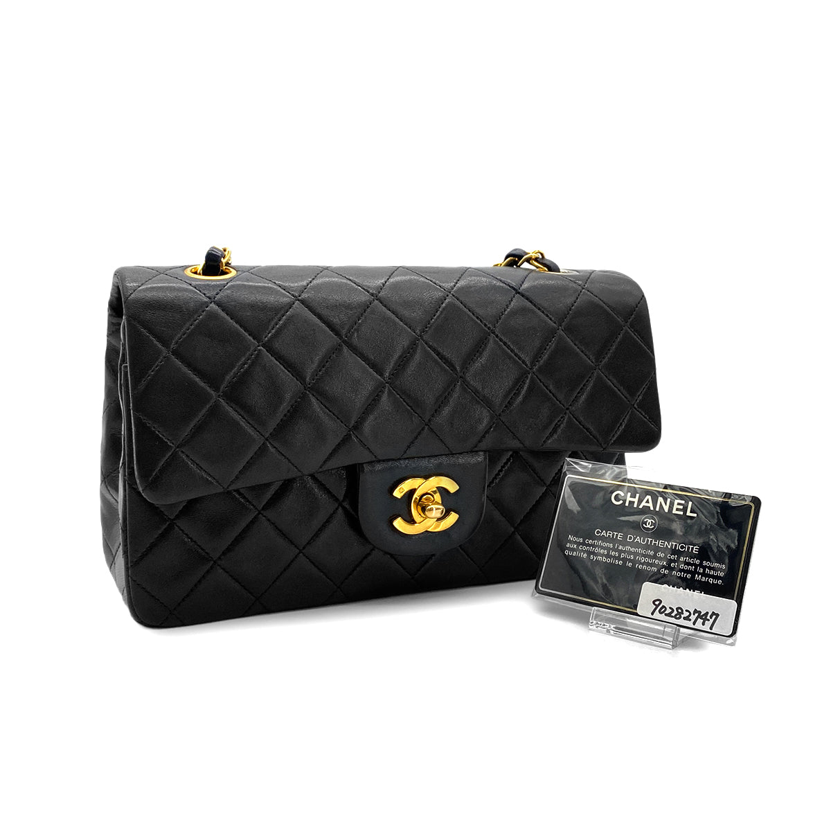 CHANEL VINTAGE CLASSIC FLAP SMALL CHAIN SHOULDER BAG BLACK LAMB SKIN 90282747