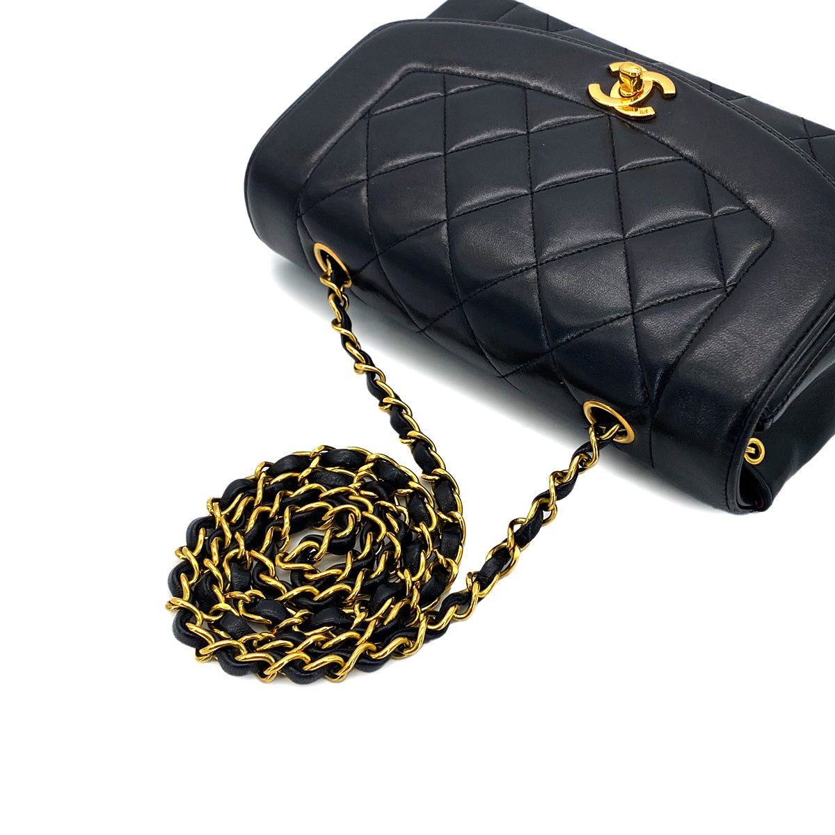 CHANEL VINTAGE DIANA SMALL CHAIN SHOULDER BAG BLACK LAMB SKIN 90282748