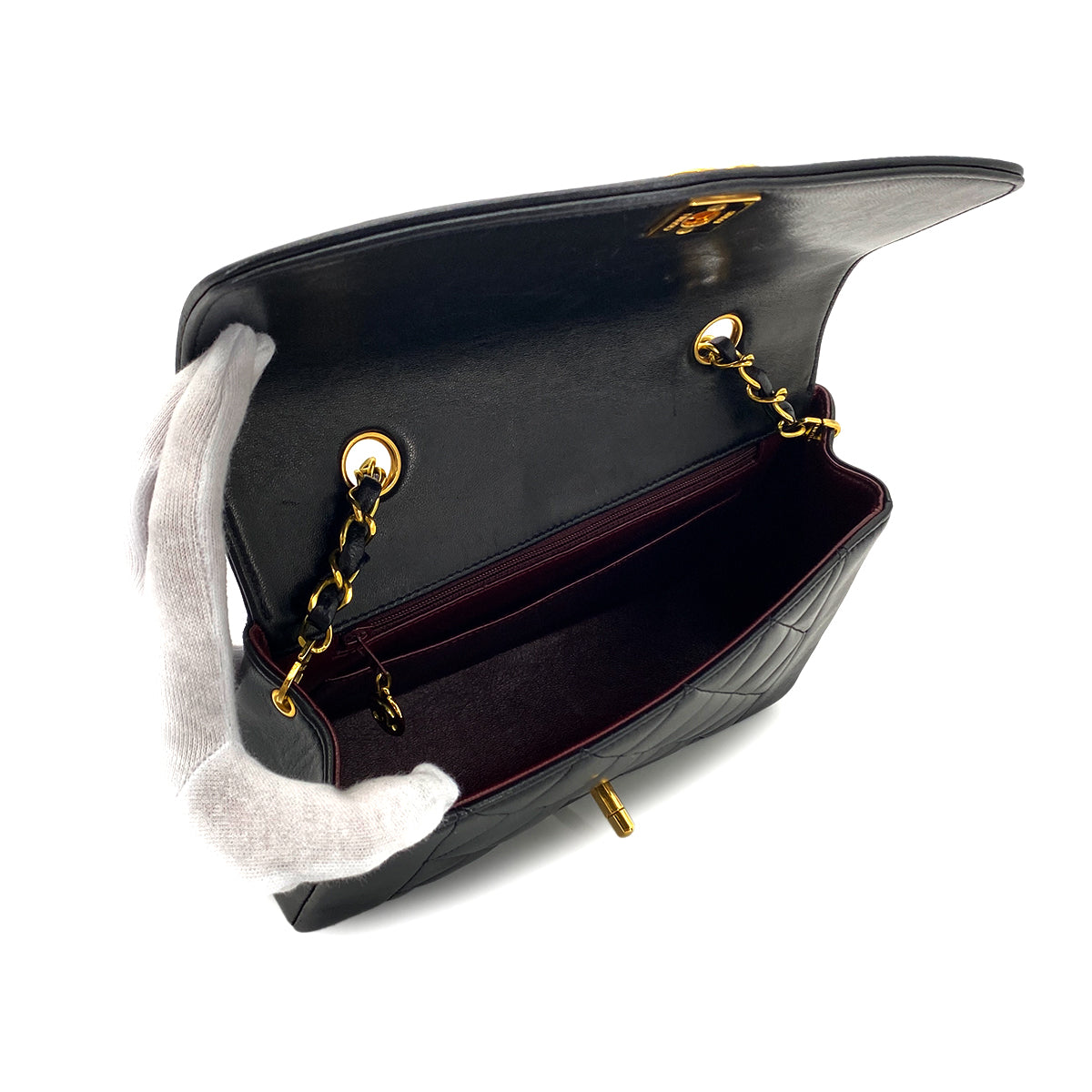 CHANEL VINTAGE DIANA SMALL CHAIN SHOULDER BAG BLACK LAMB SKIN 90282748