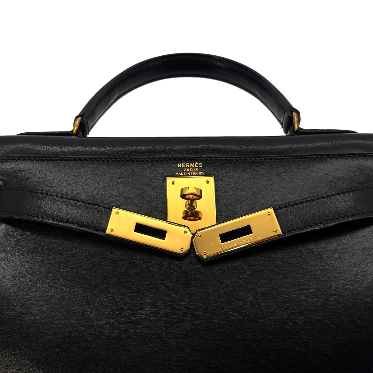 HERMES KELLY 28 SELLIER BLACK BOXCALF HAND BAG 〇S GHW 90283109