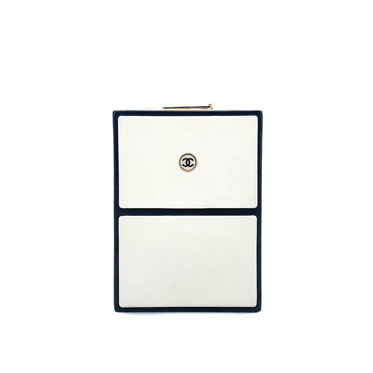 CHANEL N°5 PERFUME BOX CLUTCH CHAIN SHOULDER BAG BLACK WHITE LEATHER 90283120