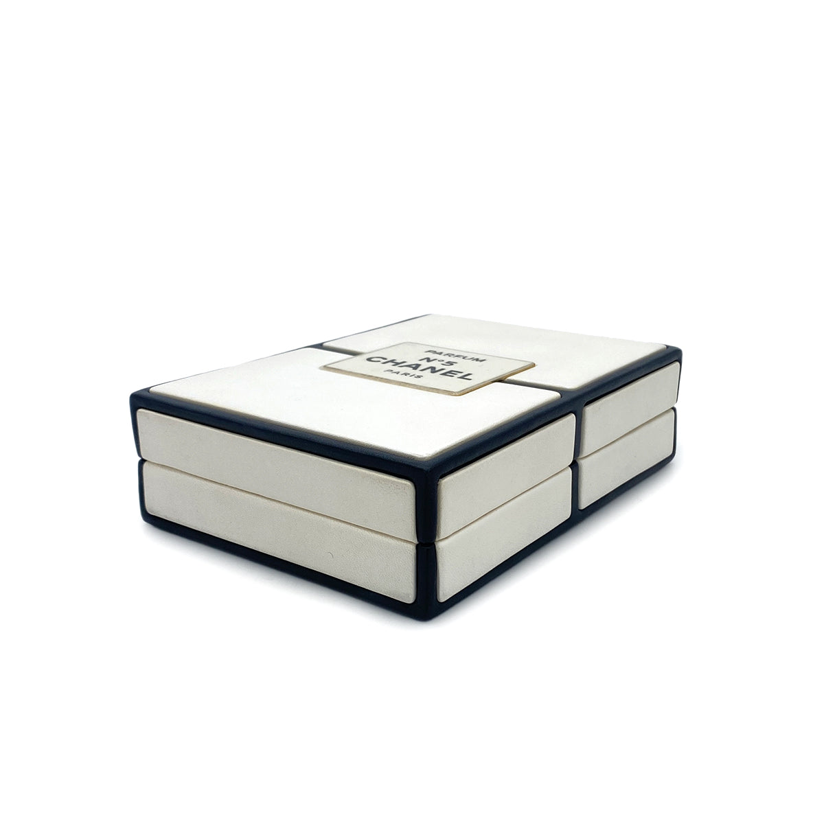 CHANEL N°5 PERFUME BOX CLUTCH CHAIN SHOULDER BAG BLACK WHITE LEATHER 90283120