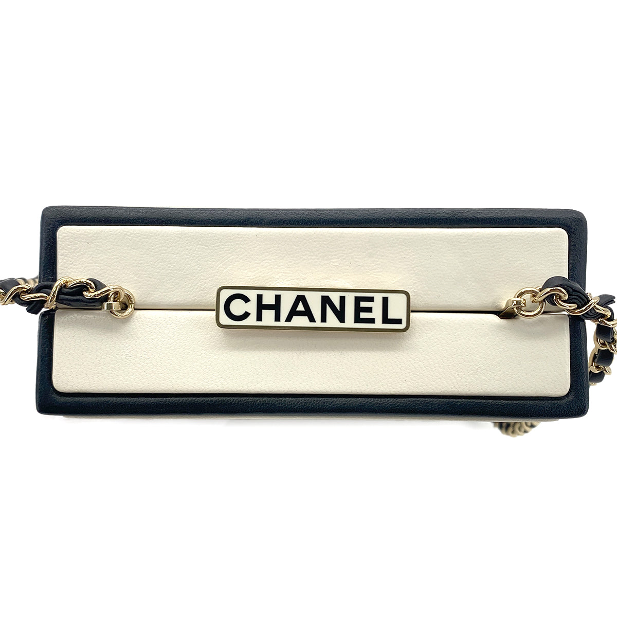 CHANEL N°5 PERFUME BOX CLUTCH CHAIN SHOULDER BAG BLACK WHITE LEATHER 90283120