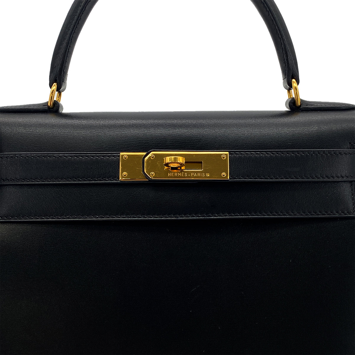 HERMES KELLY 28 SELLIER BLACK BOXCALF HAND SHOULDER BAG □A GHW 90283968