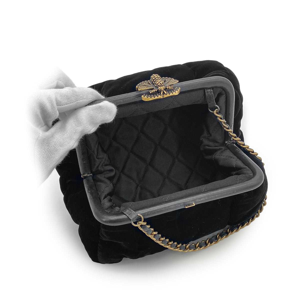 CHANEL BEE CHAIN SHOULDER BAG BLACK VELOR 90284156
