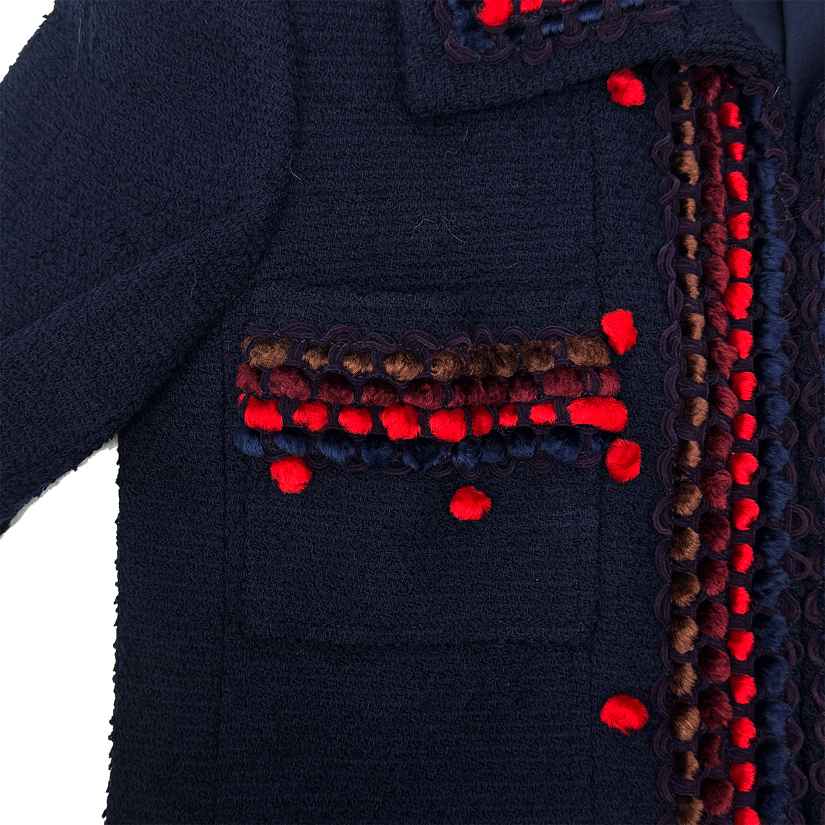 CHANEL VINTAGE TWEED JACKET NAVY RED WOOL 38 97A RTW 90284427