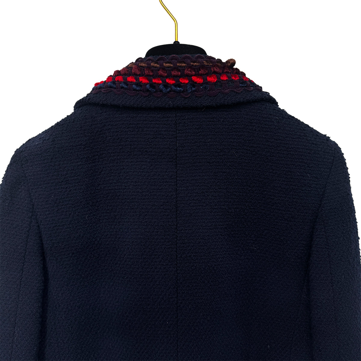 CHANEL VINTAGE TWEED JACKET NAVY RED WOOL 38 97A RTW 90284427