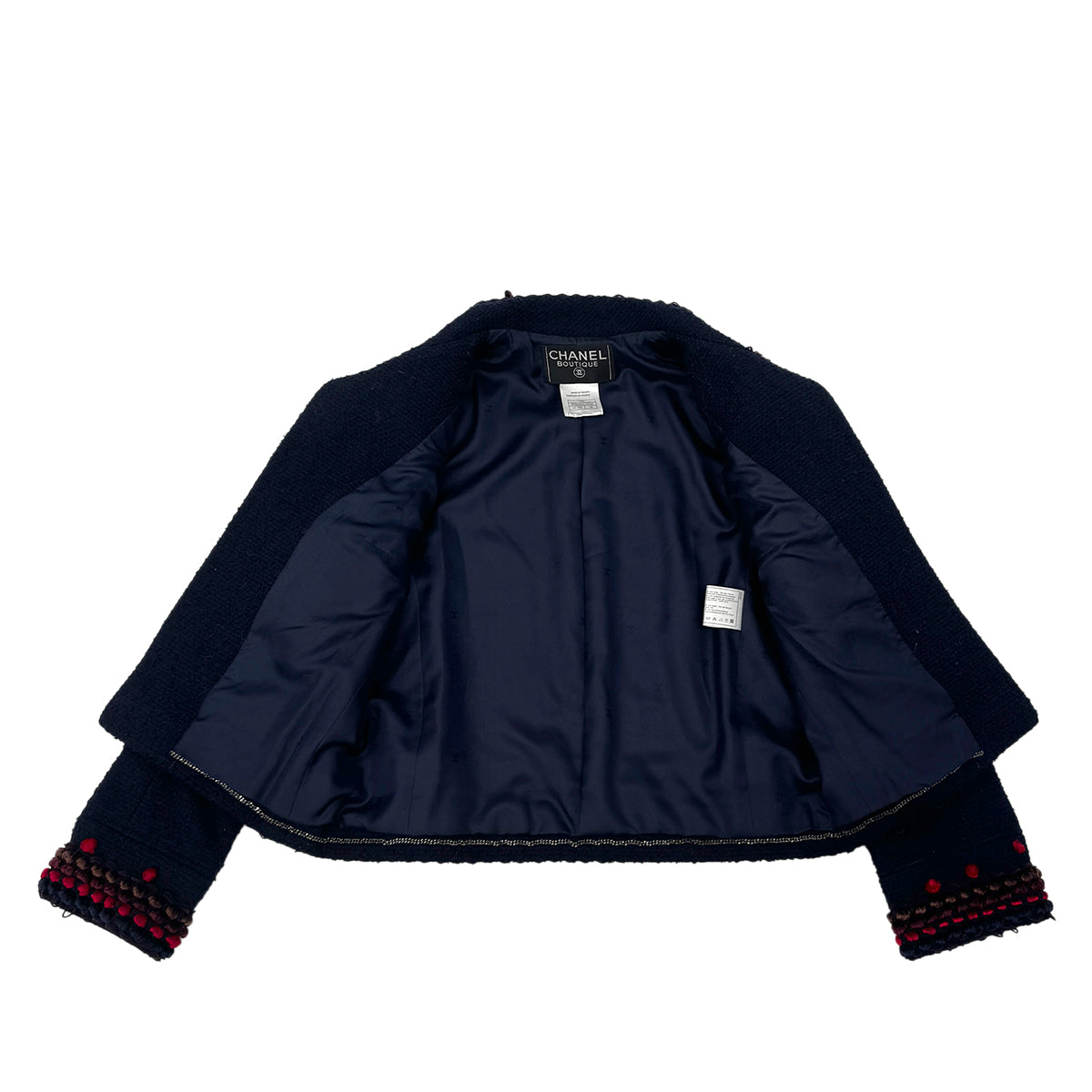 CHANEL VINTAGE TWEED JACKET NAVY RED WOOL 38 97A RTW 90284427