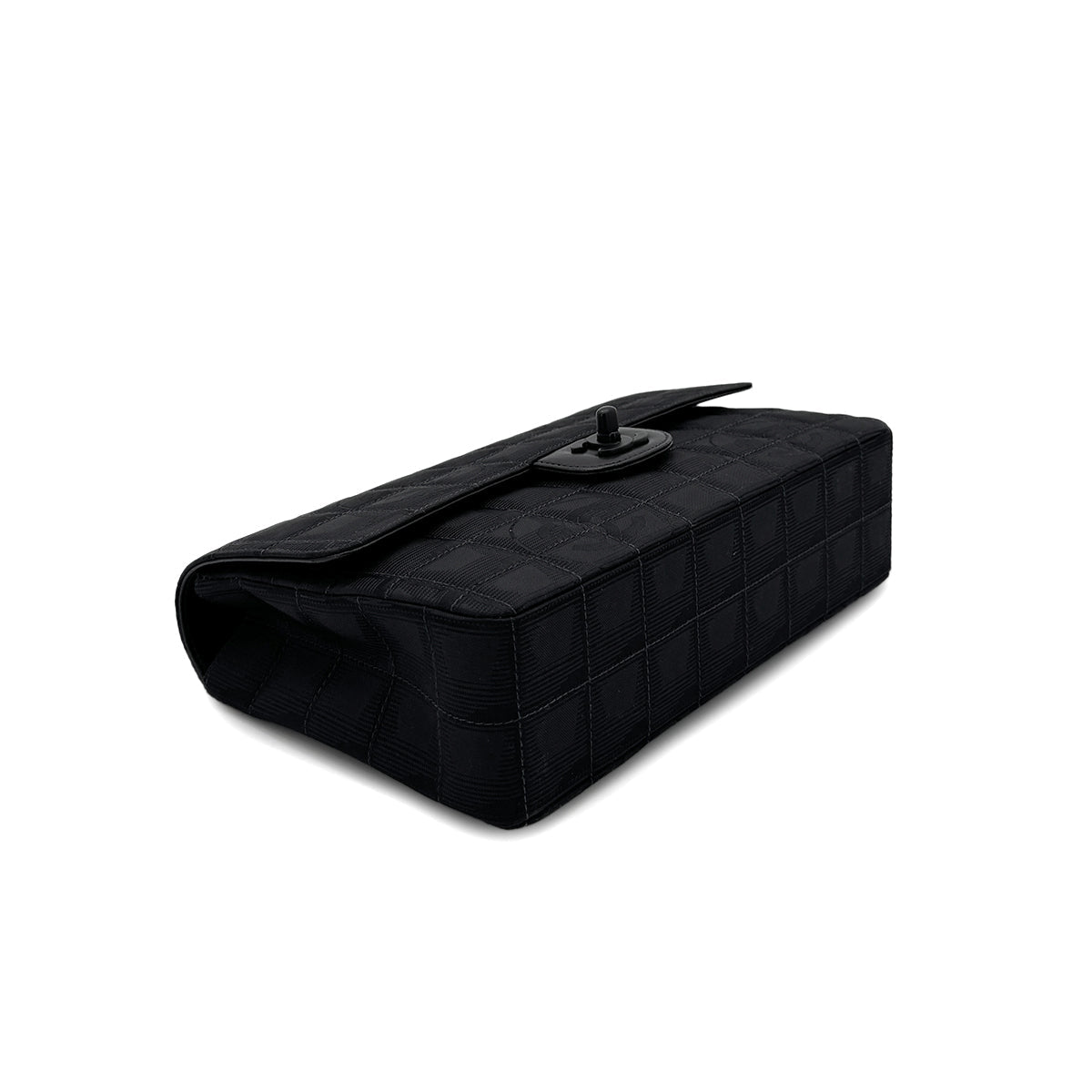 CHANEL VINTAGE NEW TRAVEL LINE EAST WEST CHOCOLATE BAR CHAIN SHOULDER BAG BLACK NYLON 90284881