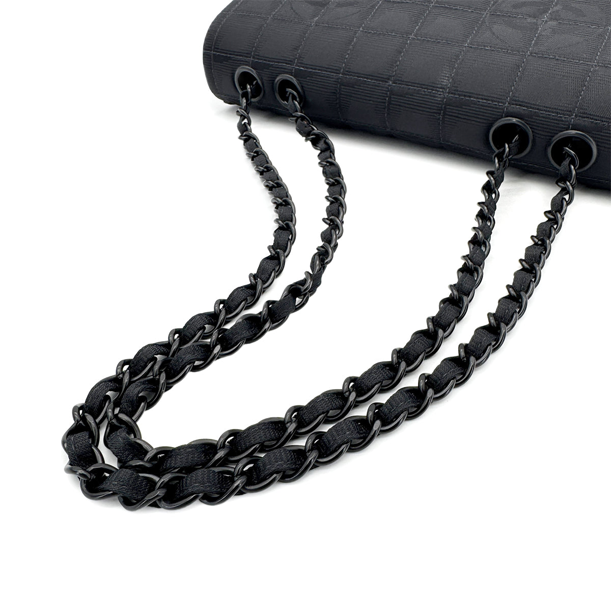 CHANEL VINTAGE NEW TRAVEL LINE EAST WEST CHOCOLATE BAR CHAIN SHOULDER BAG BLACK NYLON 90284881 - PURPOSE