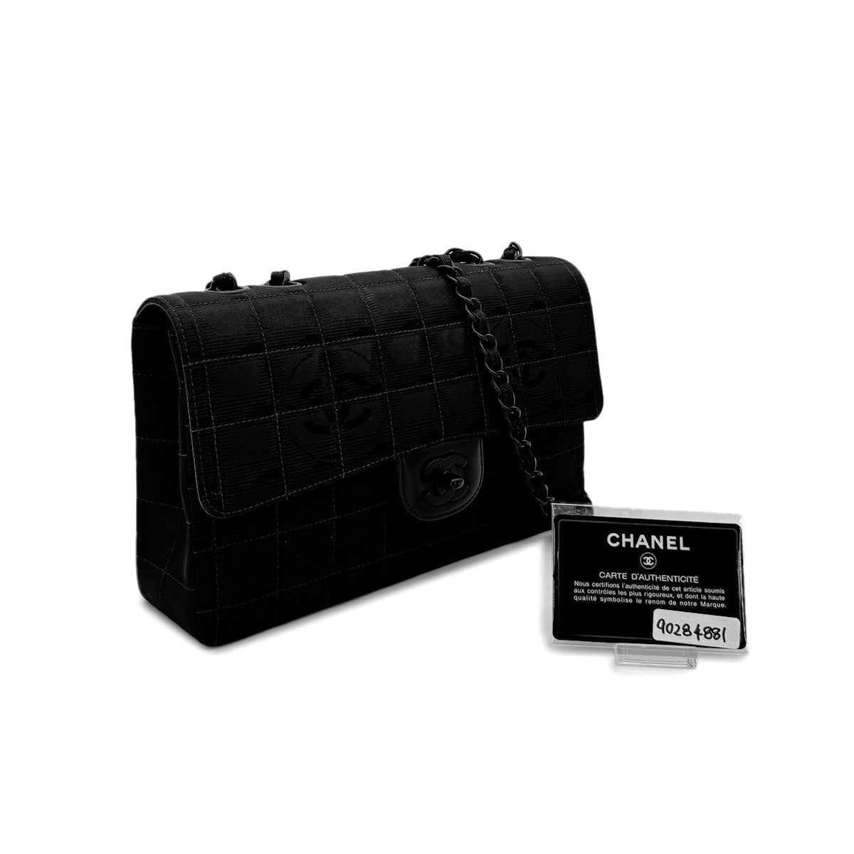 CHANEL VINTAGE NEW TRAVEL LINE EAST WEST CHOCOLATE BAR CHAIN SHOULDER BAG BLACK NYLON 90284881 - PURPOSE