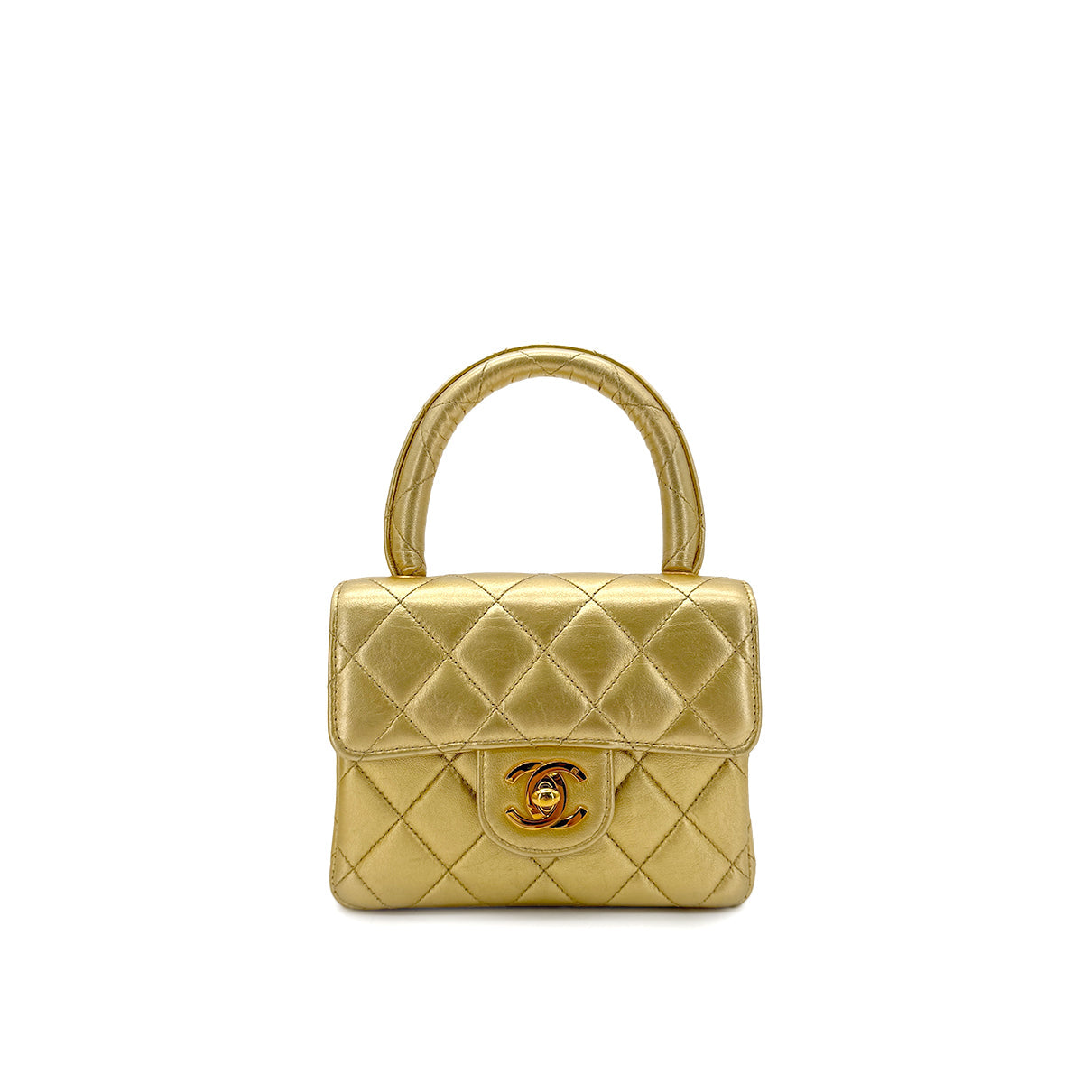 CHANEL VINTAGE PARENT-CHILD BAG METALLIC GOLD LAMB SKIN 90284890