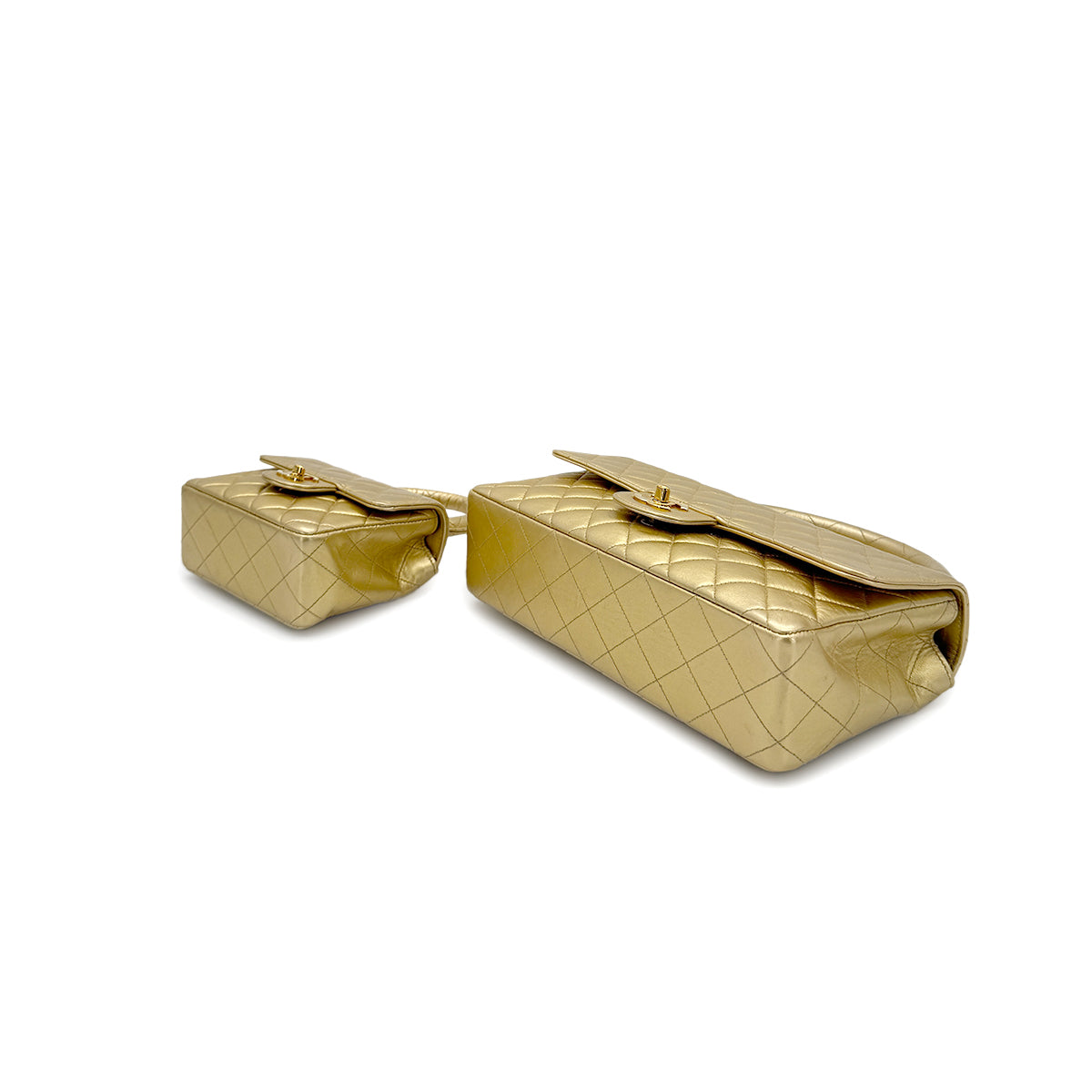 CHANEL VINTAGE PARENT-CHILD BAG METALLIC GOLD LAMB SKIN 90284890