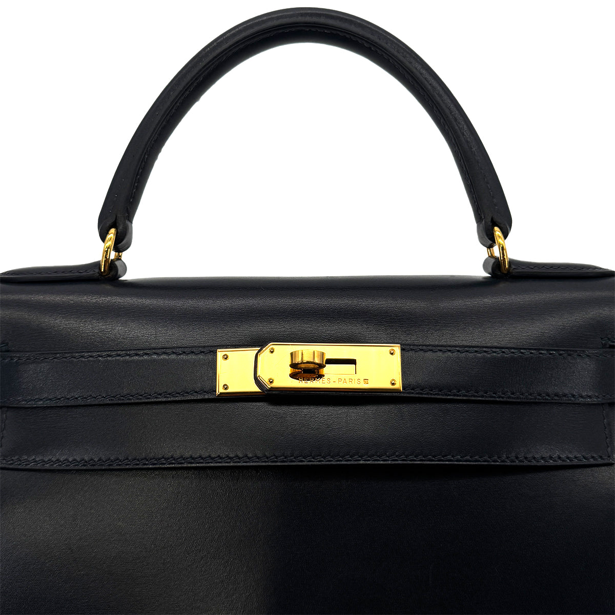 HERMES KELLY 28 SELLIER BLUE INDIGO BOXCALF HAND SHOULDER BAG 〇Z GHW 90285100