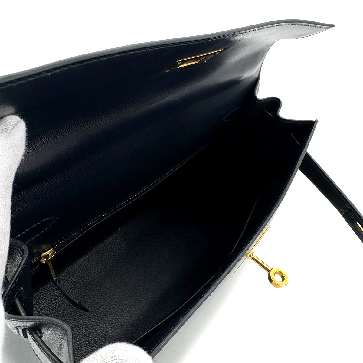 HERMES KELLY 28 SELLIER BLUE INDIGO BOXCALF HAND SHOULDER BAG 〇Z GHW 90285100