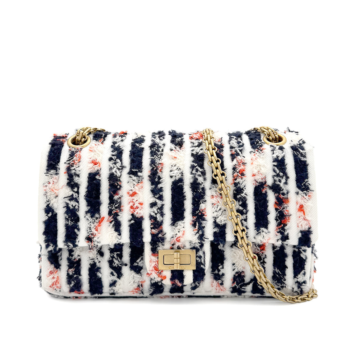 CHANEL REISSUE 2.55 STRIPE PATTERN CHAIN SHOULDER BAG MULTICOLOR TWEED 90286023 - PURPOSE