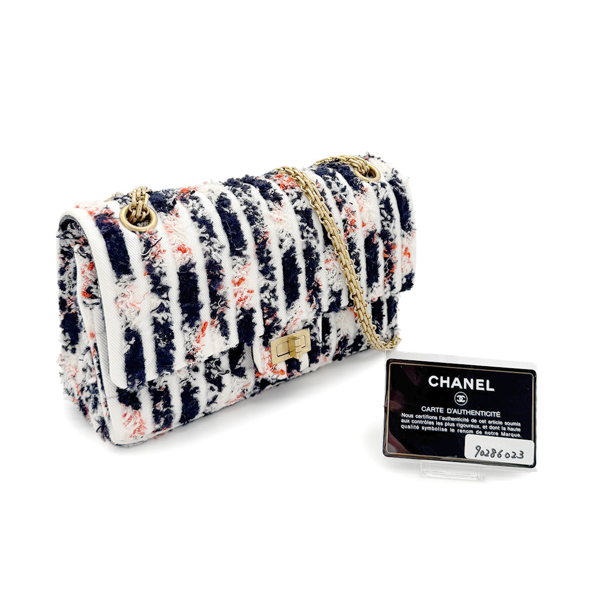 CHANEL REISSUE 2.55 STRIPE PATTERN CHAIN SHOULDER BAG MULTICOLOR TWEED 90286023 - PURPOSE