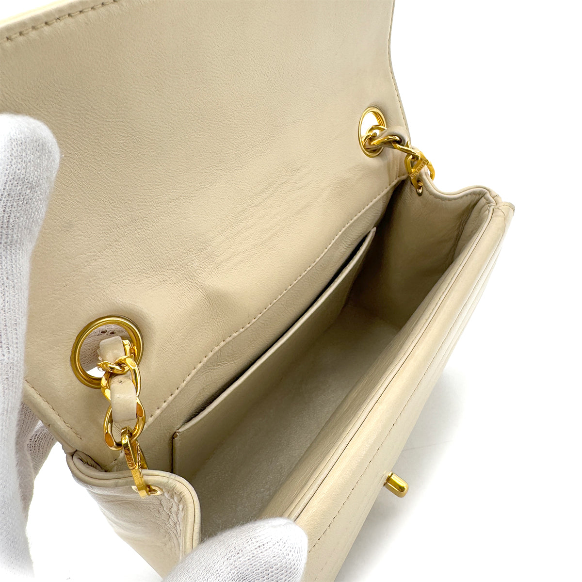 CHANEL VINTAGE SEAGULL CHAIN SHOULDER FLAP BAG BEIGE LAMB SKIN 90286582 - PURPOSE