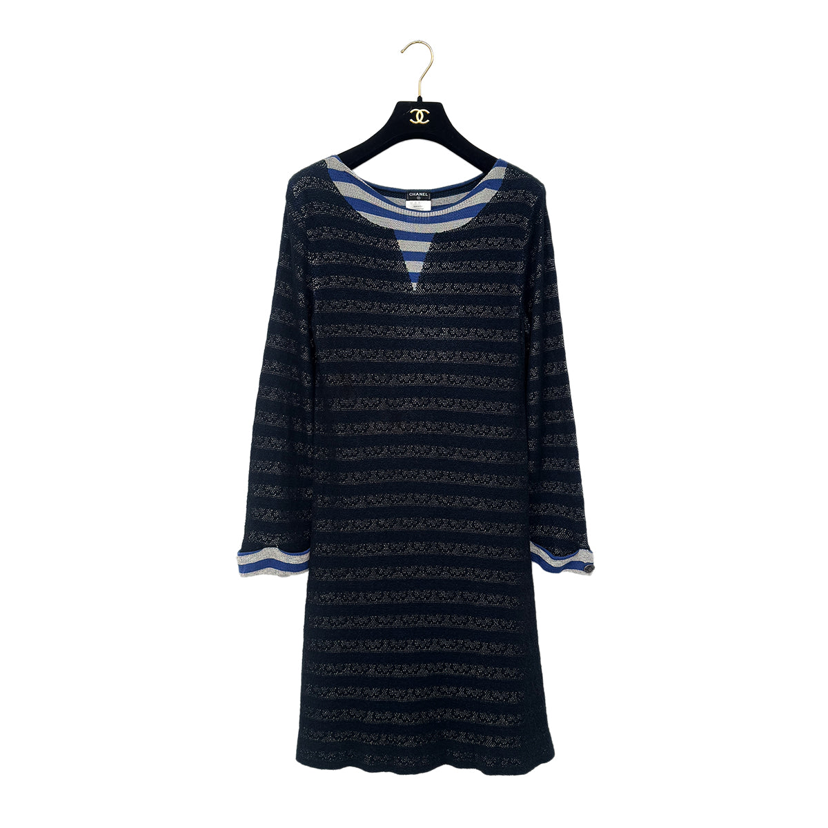 CHANEL BORDER DRESS COCO BUTTON NAVY COTTON 38 P47 RTW 90286911 - PURPOSE