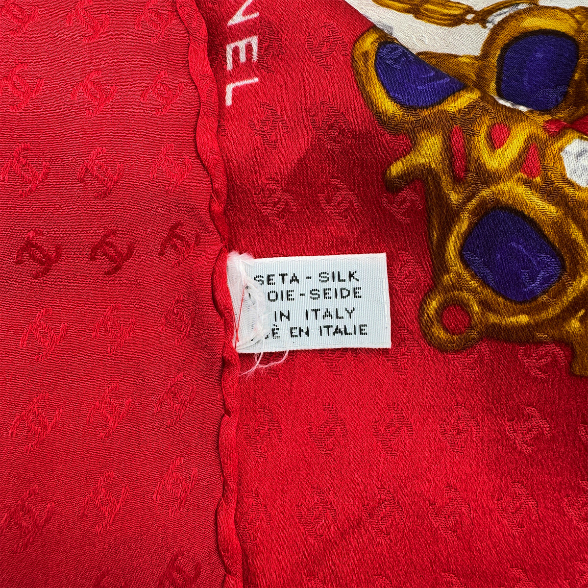 CHANEL VINTAGE SCARF GRIPOA PATTERN RED SILK 90286922