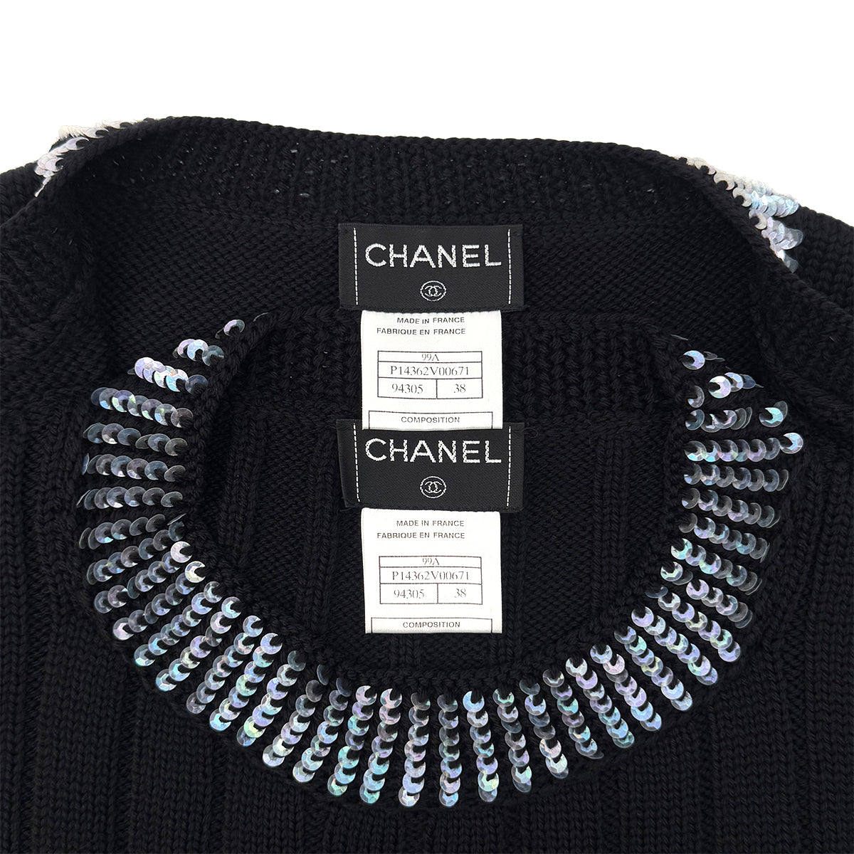 CHANEL VINTAGE COCOMARK TWIN KNIT SEQUINS CARDIGAN SLEEVELESS TOPS BLACK WOOL 38 99A RTW 90286925 - PURPOSE