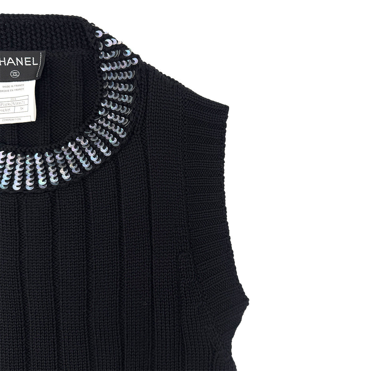 CHANEL VINTAGE COCOMARK TWIN KNIT SEQUINS CARDIGAN SLEEVELESS TOPS BLACK WOOL 38 99A RTW 90286925 - PURPOSE