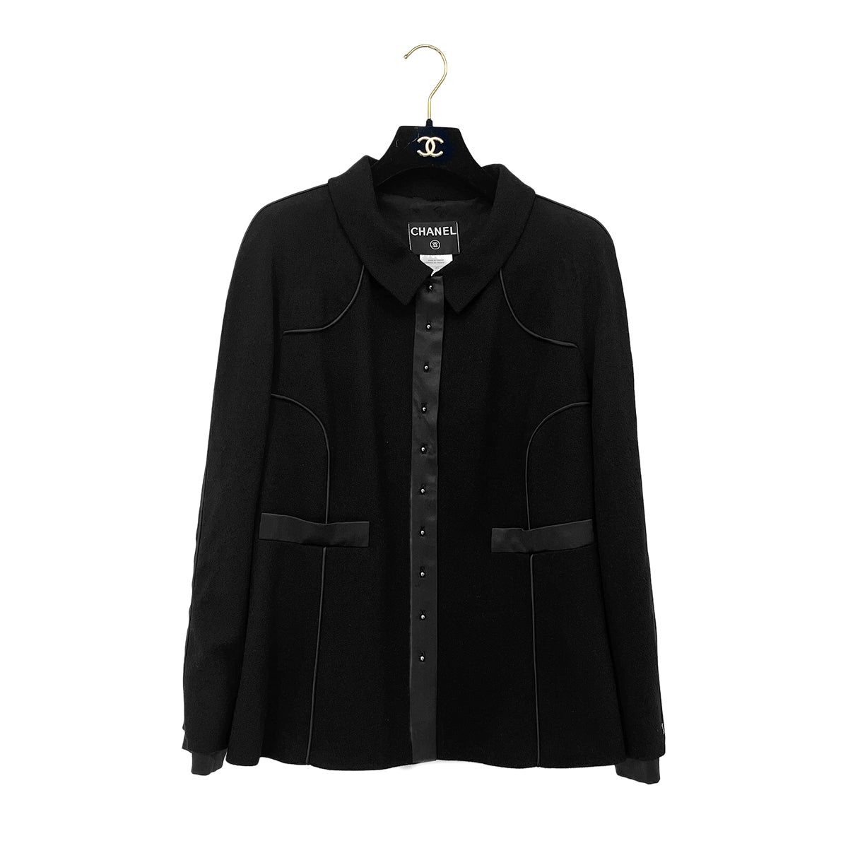 CHANEL COCO BUTTON JACKET BLACK WOOL 46 02A RTW 90287078 - PURPOSE