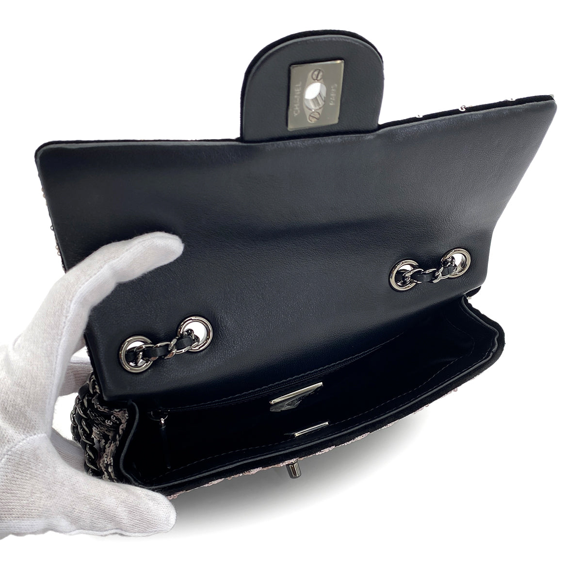 CHANEL CHAIN SHOULDER BAG BLACK VELOR SEQUINS 90287108