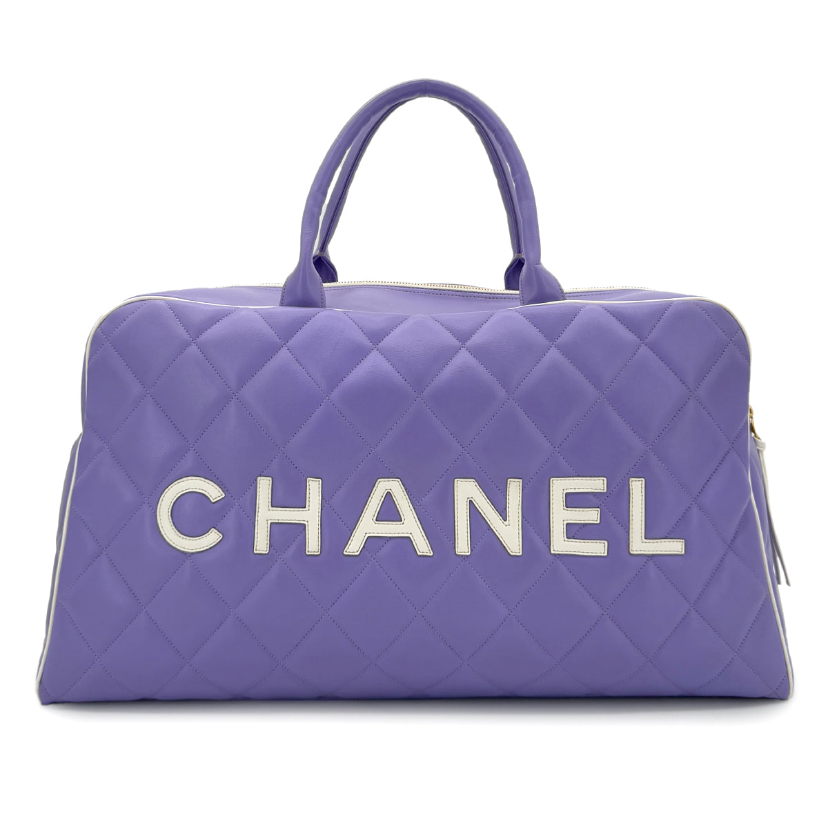 CHANEL VINTAGE MATELASSE LOGO BOSTON HAND BAG PURPLE WHITE LEATHER 90287478 - PURPOSE