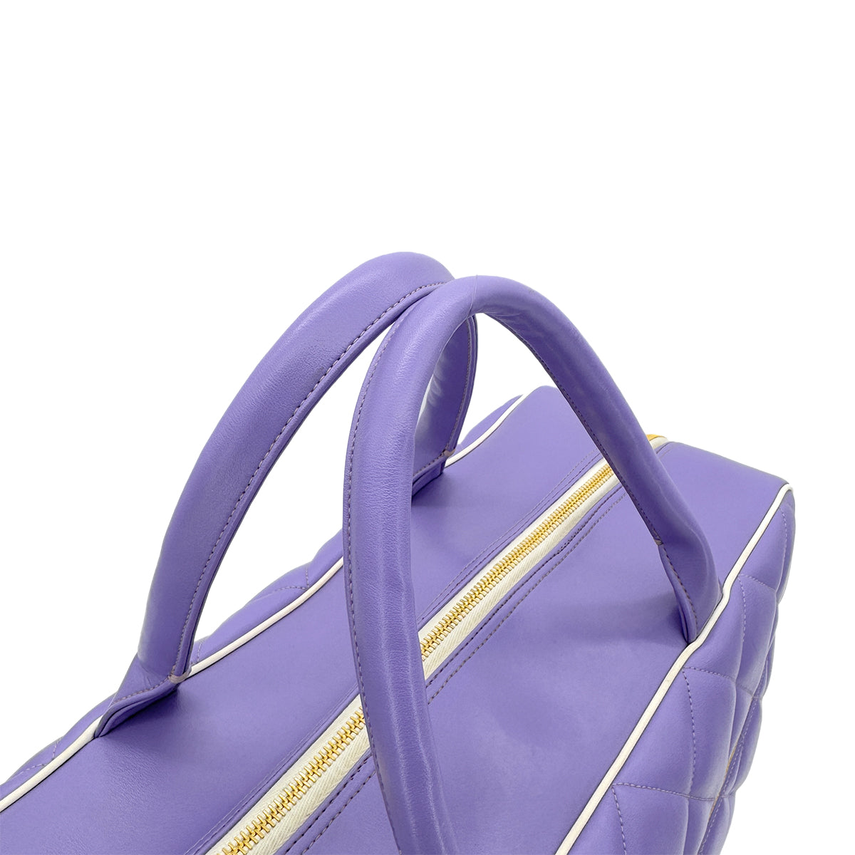CHANEL VINTAGE MATELASSE LOGO BOSTON HAND BAG PURPLE WHITE LEATHER 90287478 - PURPOSE