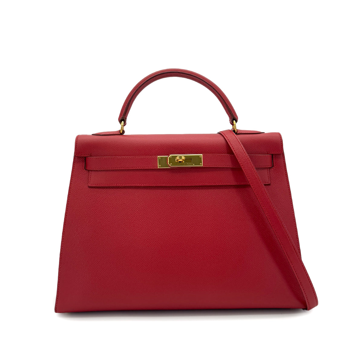 HERMES KELLY 32 SELLIER ROUGE VIF COUCHVEL HAND SHOULDER BAG □B GHW 90287877