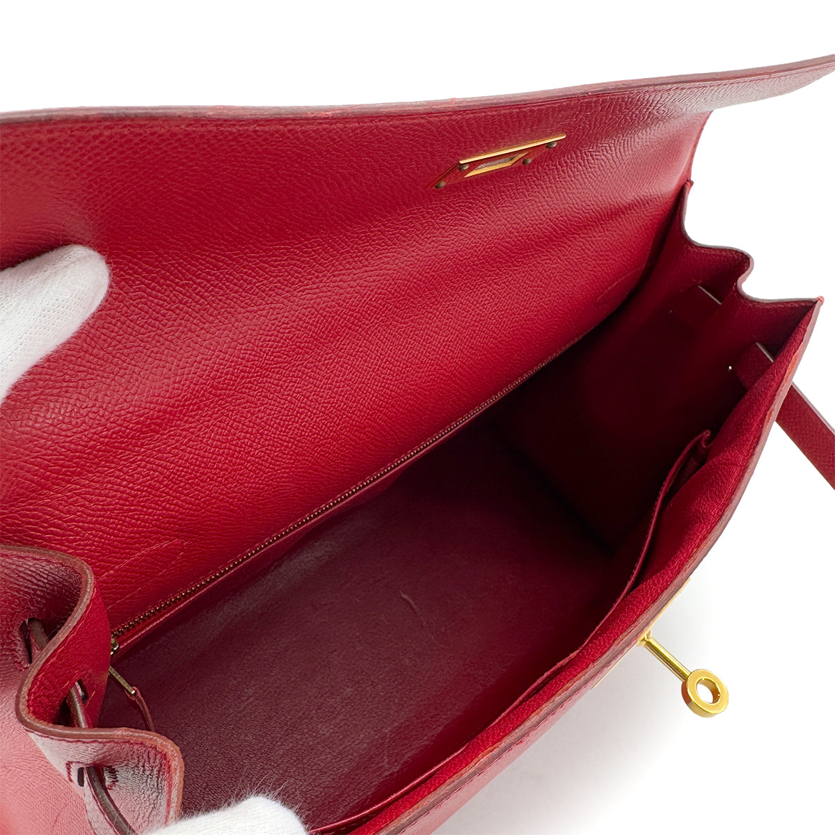 HERMES KELLY 32 SELLIER ROUGE VIF COUCHVEL HAND SHOULDER BAG □B GHW 90287877