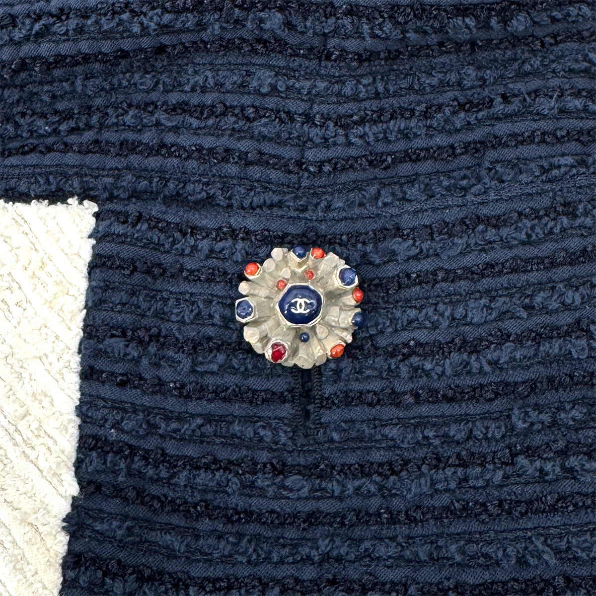 CHANEL TWEED COCO BUTTON SLEEVELESS ZIP DRESS NAVY WHITE COTTON 44 P49 RTW 90288030 - PURPOSE