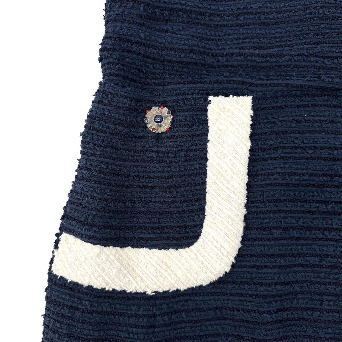 CHANEL TWEED COCO BUTTON SLEEVELESS ZIP DRESS NAVY WHITE COTTON 44 P49 RTW 90288030 - PURPOSE